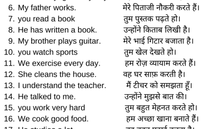 100 sentences of simple present tense in hindi