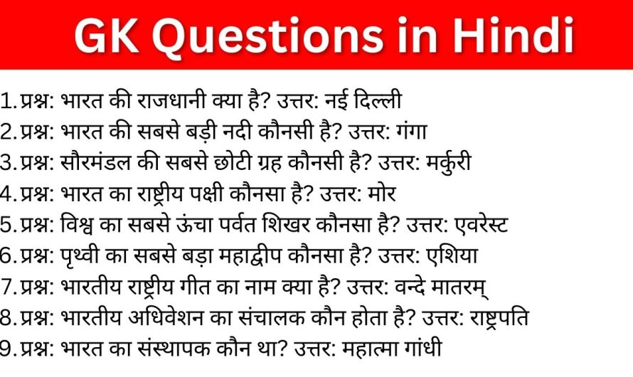 GK Questions in Hindi: भारतीय जनता के लिए महत्वपूर्ण ज्ञान