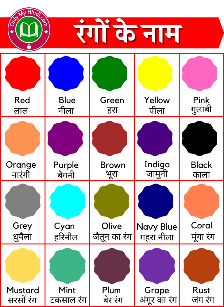 colours name in hindi and english रंगों के नाम हिंदी में