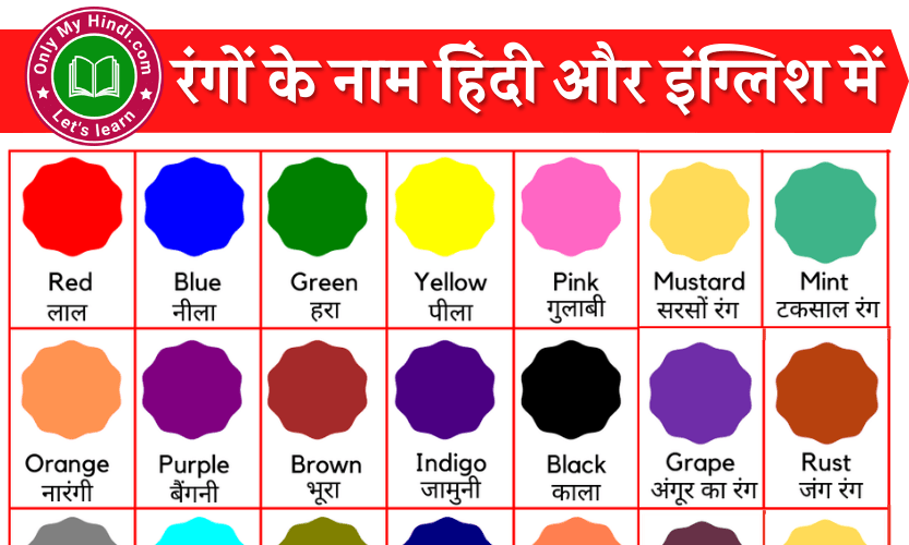 30 Colours Name in Hindi and English | रंगों के नाम हिंदी और इंग्लिश में