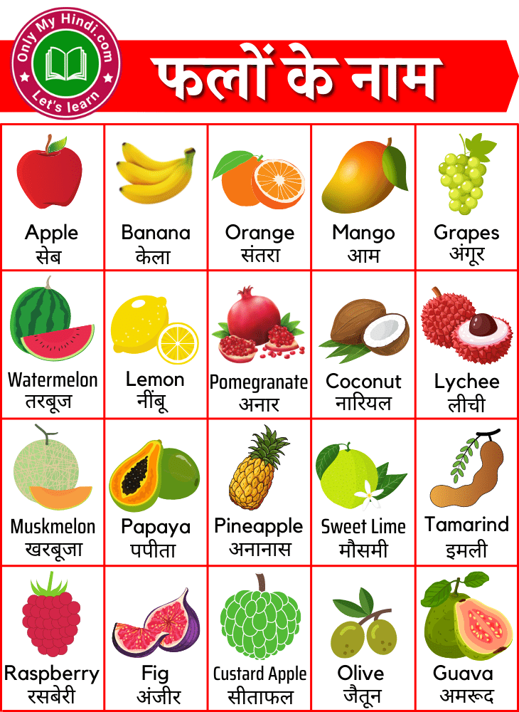 All Fruits Name in Hindi and English | फलों के नाम हिंदी और इंग्लिश में