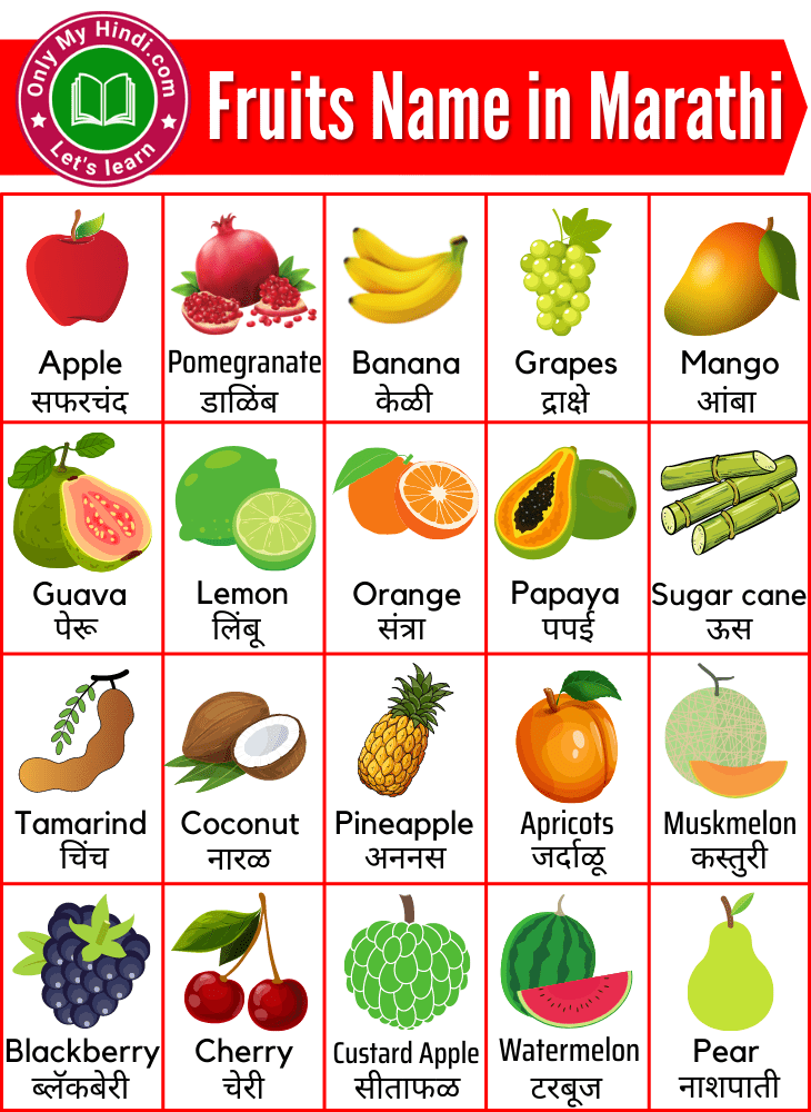100 Fruits Name in Marathi | फळांची नावे मराठीमध्ये