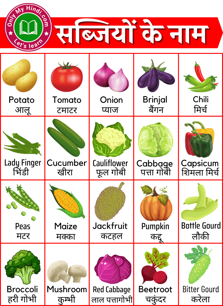 Vegetables Name in Hindi and English | सब्जियों के नाम हिंदी और इंग्लिश में